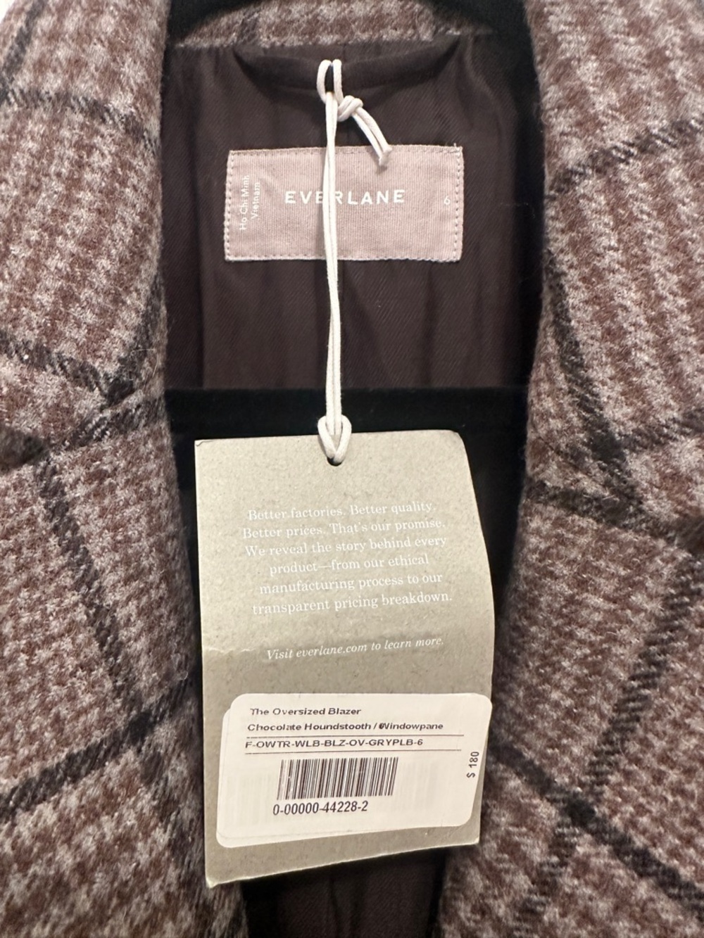 Everlane Chocolate & Black Houndstooth Plaid Single-Breasted Blazer - Picture 5 of 8